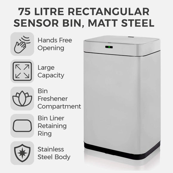 Tower 75L Rectangular Sensor Bin, product image 18