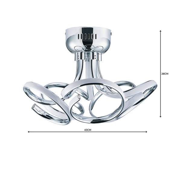 Cortez 5 Light Integrated LED Swirl Semi Flush Ceiling Light