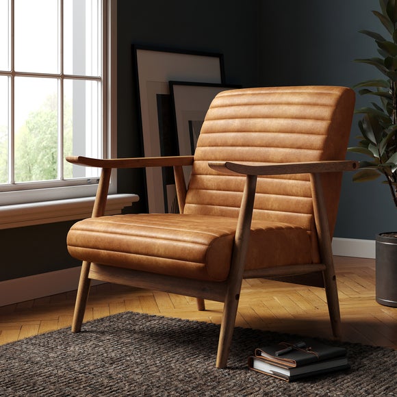 Quinn Faux Leather Wooden Arm Accent Chair, product image 1