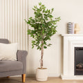 Artificial Ficus Tree in Cream Ribbed Cement Plant Pot