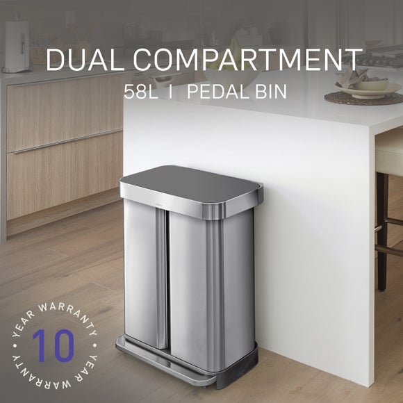 Simplehuman 58L Recycling Rectangular Pedal Bin with Lid