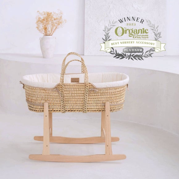 Clair de Lune Organic Palm Moses Basket With Natural Rocking Stand