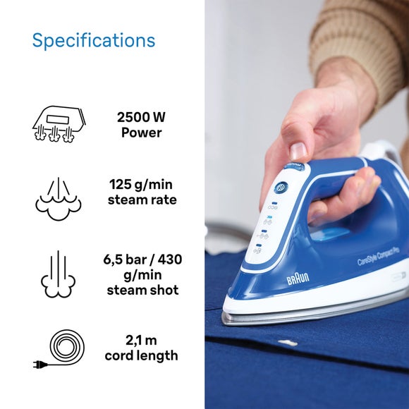 Braun 6 5 Bar Carestyle Compact Pro Steam Iron Blue