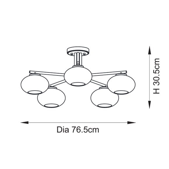 Vogue Jarred 5 Light Semi Flush Ceiling Light