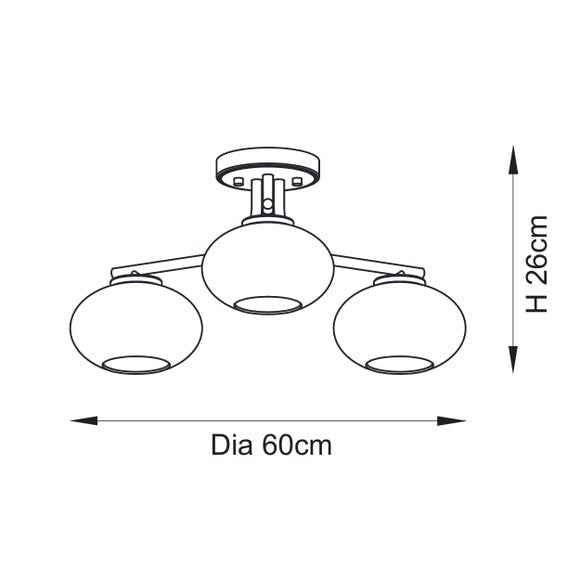 Vogue Jarred 3 Light Semi Flush Ceiling Light